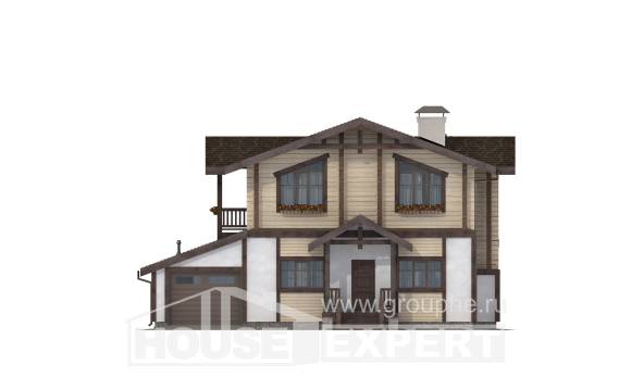 190-004-П Проект двухэтажного дома мансардой и гаражом, простой дом из теплоблока из бревен, House Expert