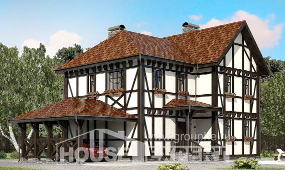 180-004-Л Проект двухэтажного дома с мансардой, гараж, классический загородный дом из кирпича, House Expert