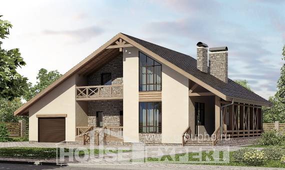 265-001-Л Проект двухэтажного дома с мансардой, гараж, огромный домик из теплоблока, House Expert
