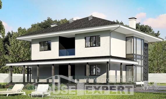 245-002-П Проект двухэтажного дома и гаражом, средний загородный дом из арболита, House Expert