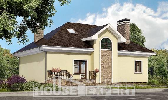 150-008-Л Проект двухэтажного дома мансардой, бюджетный домик из газобетона, House Expert