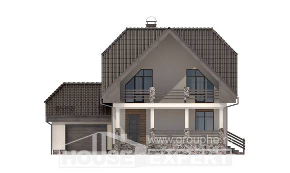 150-001-Л Проект двухэтажного дома мансардой и гаражом, небольшой домик из газобетона, House Expert