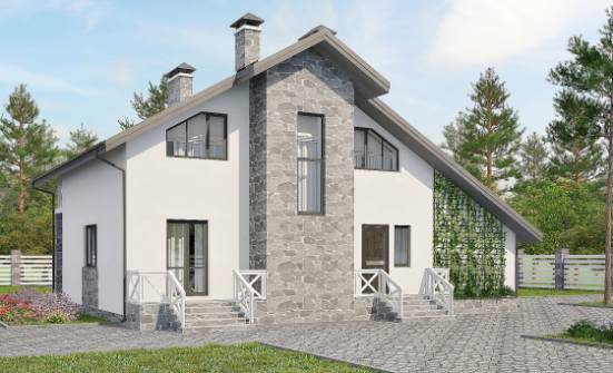 180-017-Л Проект двухэтажного дома мансардой, гараж, средний домик из теплоблока | Проекты домов от House Expert