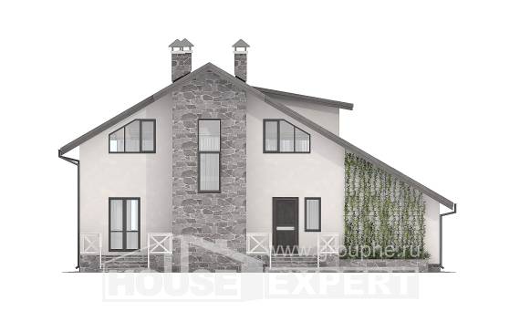 180-017-Л Проект двухэтажного дома с мансардным этажом, гараж, красивый домик из бризолита, House Expert