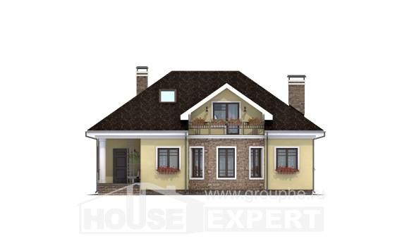 150-008-Л Проект двухэтажного дома с мансардой, скромный коттедж из керамзитобетонных блоков, House Expert