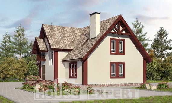 300-008-Л Проект двухэтажного дома мансардой, гараж, красивый загородный дом из газобетона, House Expert