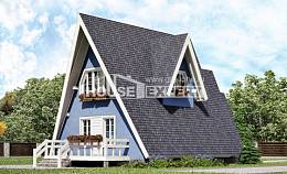 100-002-П Проект двухэтажного дома мансардой, недорогой коттедж из бревен, House Expert
