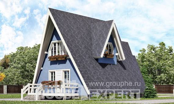 100-002-П Проект двухэтажного дома мансардой, недорогой коттедж из бревен, House Expert