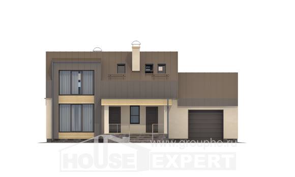 150-015-Л Проект двухэтажного дома мансардой, гараж, бюджетный загородный дом из твинблока, House Expert