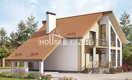170-009-П Проект двухэтажного дома с мансардой, гараж, простой загородный дом из арболита, House Expert