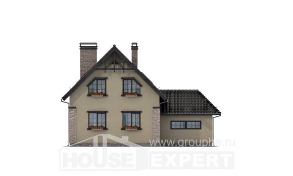 160-005-Л Проект двухэтажного дома мансардой и гаражом, бюджетный коттедж из поризованных блоков, House Expert