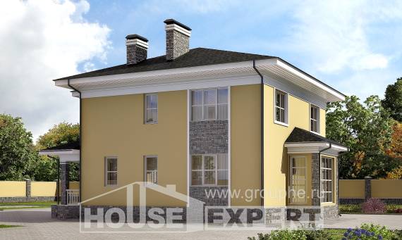 155-011-Л Проект двухэтажного дома, бюджетный коттедж из арболита, House Expert