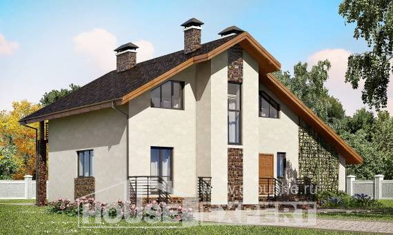 180-008-Л Проект двухэтажного дома с мансардой и гаражом, классический коттедж из твинблока, House Expert