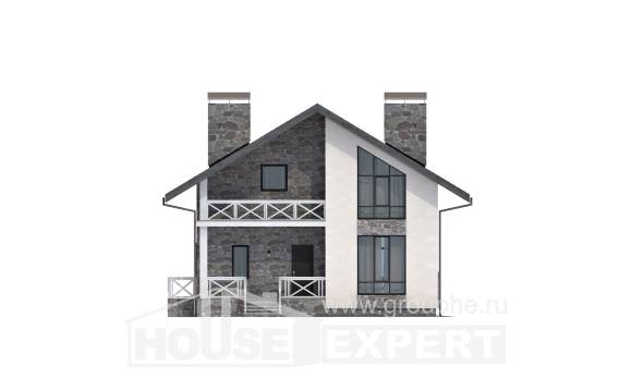 155-001-Л Проект двухэтажного дома мансардой, гараж, уютный коттедж из бризолита, House Expert