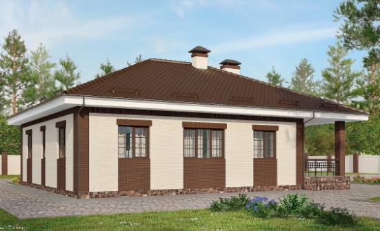 160-015-П Проект одноэтажного дома и гаражом, бюджетный домик из поризованных блоков | Проекты домов от House Expert