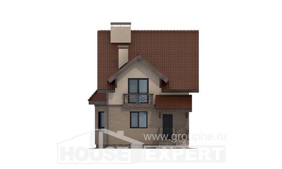 120-003-Л Проект двухэтажного дома с мансардой, скромный коттедж из поризованных блоков, House Expert