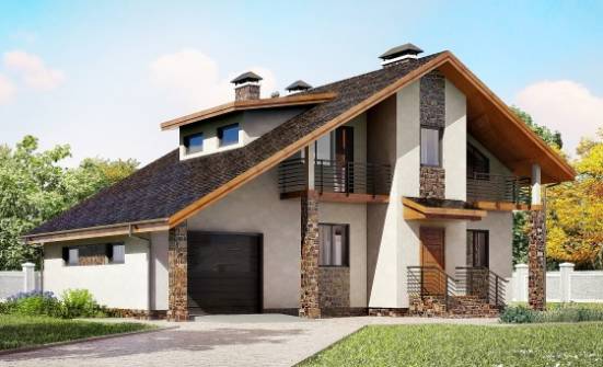 180-008-Л Проект двухэтажного дома мансардный этаж, гараж, средний коттедж из пеноблока | Проекты домов от House Expert