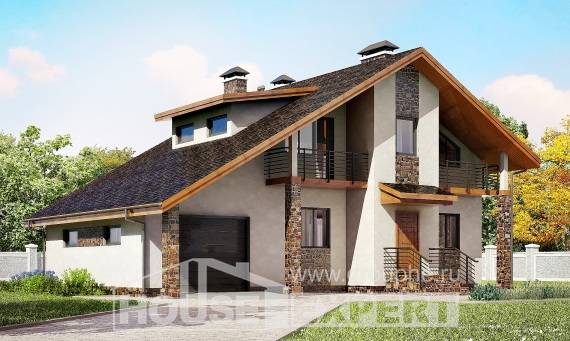 180-008-Л Проект двухэтажного дома мансардный этаж и гаражом, классический домик из поризованных блоков, House Expert