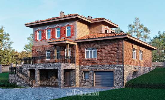 380-002-Л Проект трехэтажного дома и гаражом, классический дом из кирпича | Проекты домов от House Expert