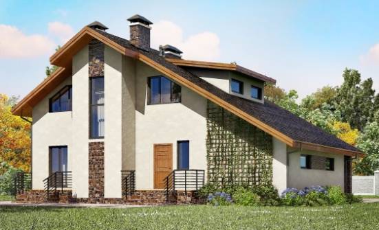 180-008-Л Проект двухэтажного дома с мансардой, гараж, уютный коттедж из поризованных блоков | Проекты домов от House Expert