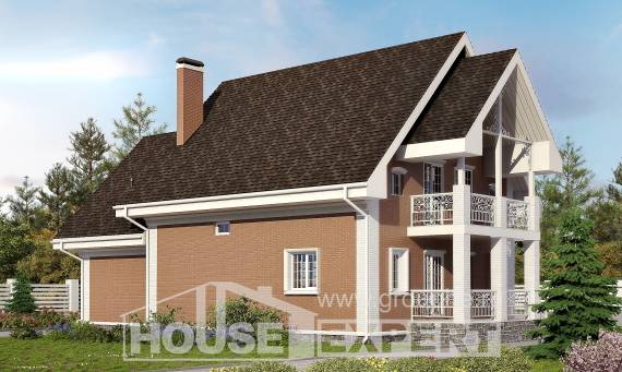 185-003-П Проект двухэтажного дома с мансардным этажом, гараж, современный загородный дом из газобетона, House Expert