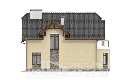 255-003-П Проект двухэтажного дома мансардный этаж и гаражом, уютный загородный дом из бризолита, House Expert