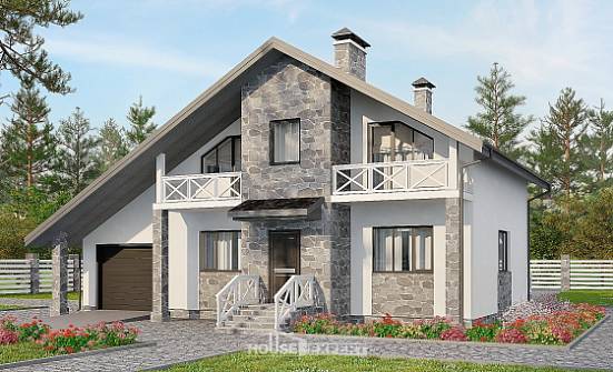 180-017-Л Проект двухэтажного дома с мансардой, гараж, уютный коттедж из поризованных блоков, House Expert