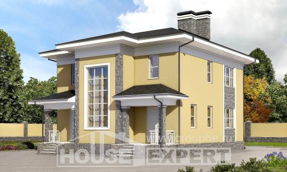 155-011-Л Проект двухэтажного дома, недорогой коттедж из пеноблока, House Expert