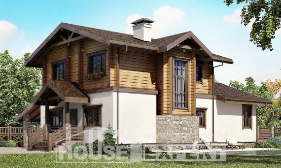 170-004-Л Проект двухэтажного дома с мансардой и гаражом, компактный загородный дом из теплоблока из бревен, House Expert