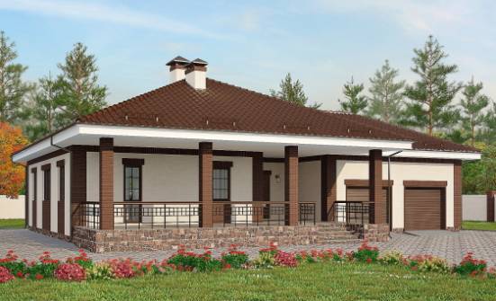 160-015-П Проект одноэтажного дома и гаражом, бюджетный домик из поризованных блоков | Проекты одноэтажных домов от House Expert