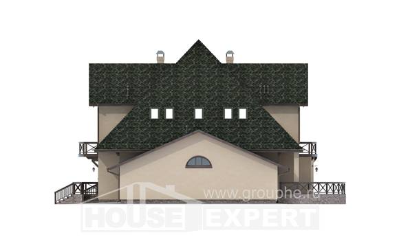350-001-П Проект двухэтажного дома мансардой и гаражом, классический домик из поризованных блоков, House Expert