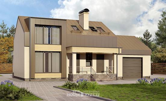 150-015-Л Проект двухэтажного дома с мансардным этажом и гаражом, экономичный загородный дом из теплоблока | Проекты домов от House Expert