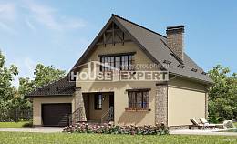 160-005-Л Проект двухэтажного дома с мансардой и гаражом, экономичный загородный дом из теплоблока, House Expert