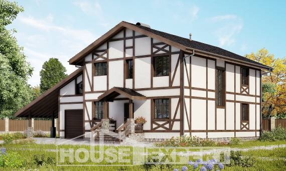 250-002-Л Проект двухэтажного дома мансардный этаж и гаражом, классический домик из кирпича, House Expert
