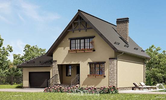 160-005-Л Проект двухэтажного дома с мансардой и гаражом, небольшой загородный дом из поризованных блоков, House Expert