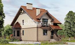 120-003-Л Проект двухэтажного дома мансардой, скромный домик из пеноблока, House Expert