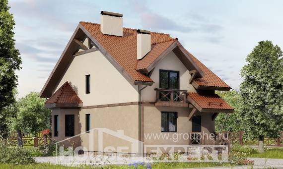 120-003-Л Проект двухэтажного дома мансардой, скромный домик из пеноблока, House Expert