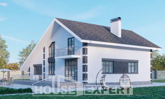 190-008-П Проект двухэтажного дома мансардой и гаражом, красивый коттедж из керамзитобетонных блоков, House Expert