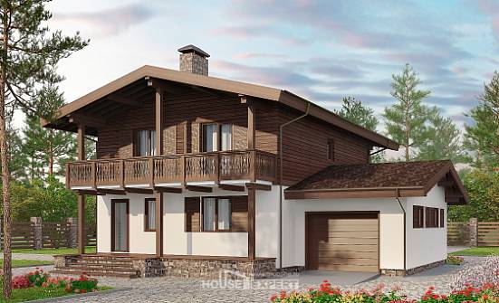 180-018-Л Проект двухэтажного дома с мансардой и гаражом, бюджетный домик из твинблока, House Expert