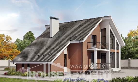 200-007-П Проект двухэтажного дома мансардой и гаражом, красивый домик из газобетона, House Expert