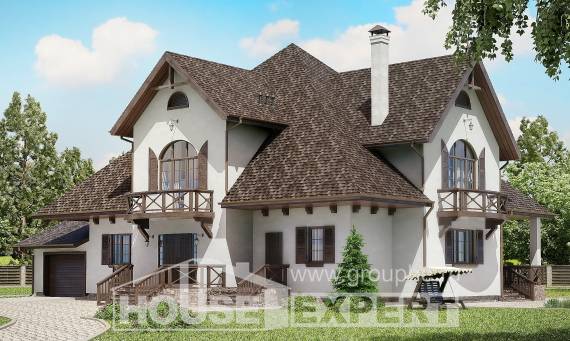 350-001-Л Проект двухэтажного дома мансардный этаж и гаражом, уютный домик из керамзитобетонных блоков, House Expert