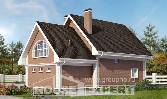 185-003-П Проект двухэтажного дома с мансардой, гараж, просторный коттедж из пеноблока, House Expert