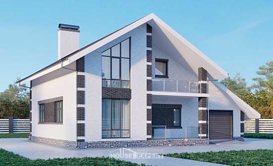 190-008-П Проект двухэтажного дома мансардный этаж, гараж, классический коттедж из блока, House Expert