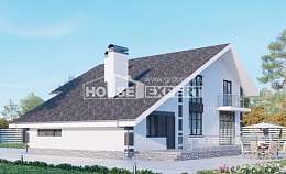 190-008-П Проект двухэтажного дома с мансардным этажом и гаражом, средний дом из газобетона, House Expert