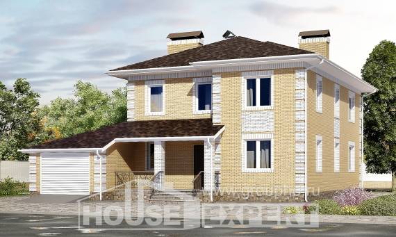 220-006-Л Проект двухэтажного дома и гаражом, классический коттедж из газосиликатных блоков, House Expert