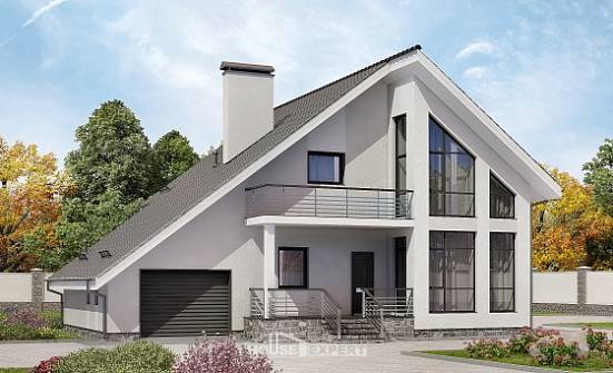 200-007-Л Проект двухэтажного дома мансардой и гаражом, просторный домик из твинблока, House Expert
