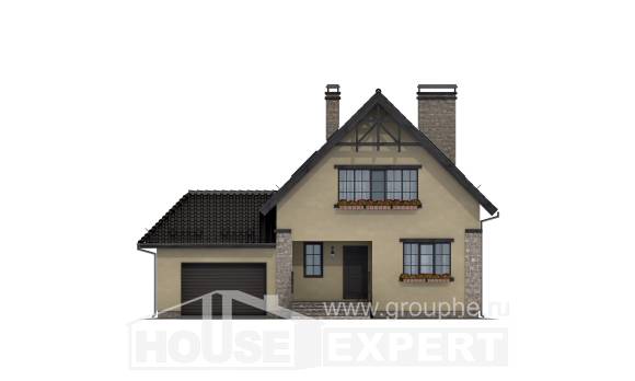 160-005-Л Проект двухэтажного дома мансардный этаж, гараж, бюджетный коттедж из блока, House Expert