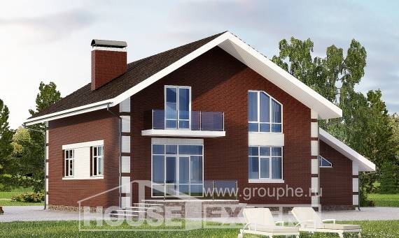 180-001-Л Проект двухэтажного дома мансардный этаж и гаражом, простой коттедж из блока, House Expert