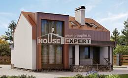 120-004-Л Проект двухэтажного дома с мансардным этажом, компактный коттедж из газобетона, House Expert