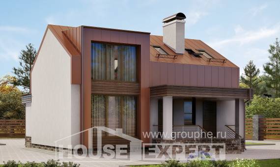 120-004-Л Проект двухэтажного дома с мансардным этажом, компактный коттедж из газобетона, House Expert